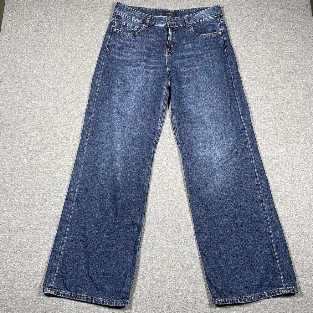 Aeropostale Wide-Leg Jeans Womens 8 REG Medium Wash High Rise Denim Baggy Y2K